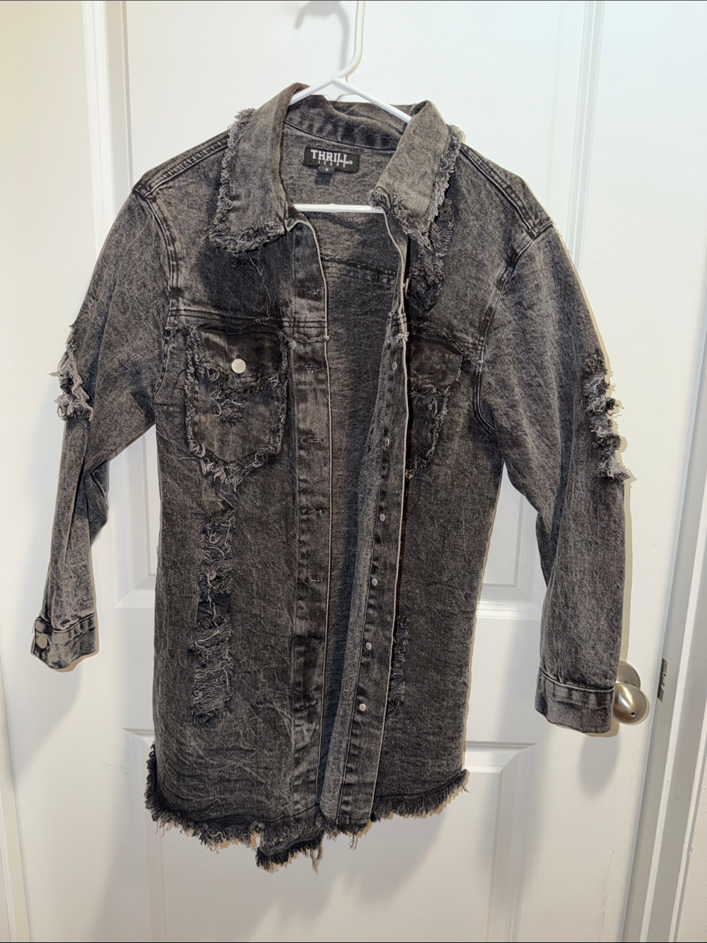 Thrill Distressed Black Washed Denim Jean Jacket
